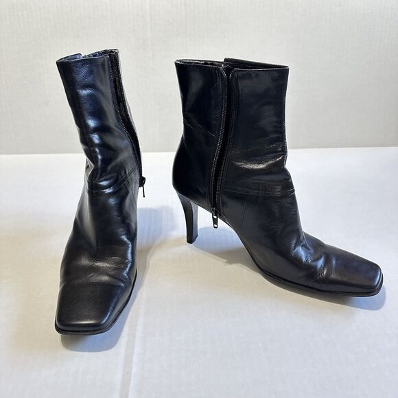 Nine West Shoes - Vintage Nine West Nebula Black Leather Sz 8M Ankle Boots Square Toe Boho Y2K